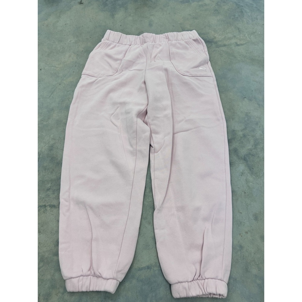 Puma Sweatpants Womens Medium Pink Fleece Lined Embroidered Tapered Leg Skater